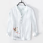 Buddha Stones Butterfly Bamboo Lantern Pattern Half Buttons Men's Cotton Linen Long Sleeve Shirt - White - US/UK/AU50，EU60 (5XL) - image 3