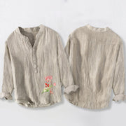 Buddha Stones Swimming Koi Fish Lotus Pattern Half Buttons Men's Cotton Linen Long Sleeve Shirt - image 5