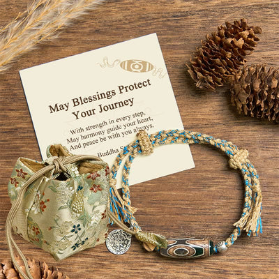 Buddha Stones "May Blessings Protect Your Journey" Dzi Bead Bracelet Includes Gift Message Card - Dzi Bead(Wrist Circumference 14-16cm) - Standard Gift Box - image 0