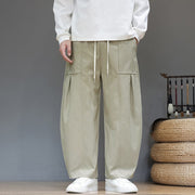 Buddha Stones Fall Pure Color Cotton Men's Cropped Harem Pants With Pockets - image 1