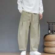 Buddha Stones Fall Pure Color Cotton Men's Cropped Harem Pants With Pockets - DarkKhaki - US/UK/AU46，EU56 (5XL) - image 0