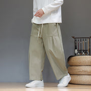 Buddha Stones Fall Pure Color Cotton Men's Cropped Harem Pants With Pockets - image 5