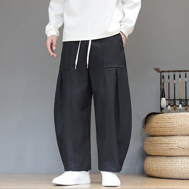 Buddha Stones Fall Pure Color Cotton Men's Cropped Harem Pants With Pockets - image 26