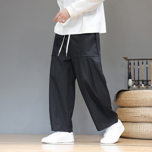 Buddha Stones Fall Pure Color Cotton Men's Cropped Harem Pants With Pockets - image 23