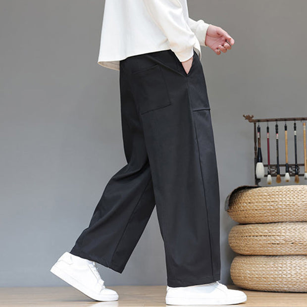 Buddha Stones Fall Pure Color Cotton Men's Cropped Harem Pants With Pockets - image 28