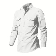 Buddha Stones Solid Color Men's Stand Collar Long Sleeve Cotton Shirt With Pockets - image 11