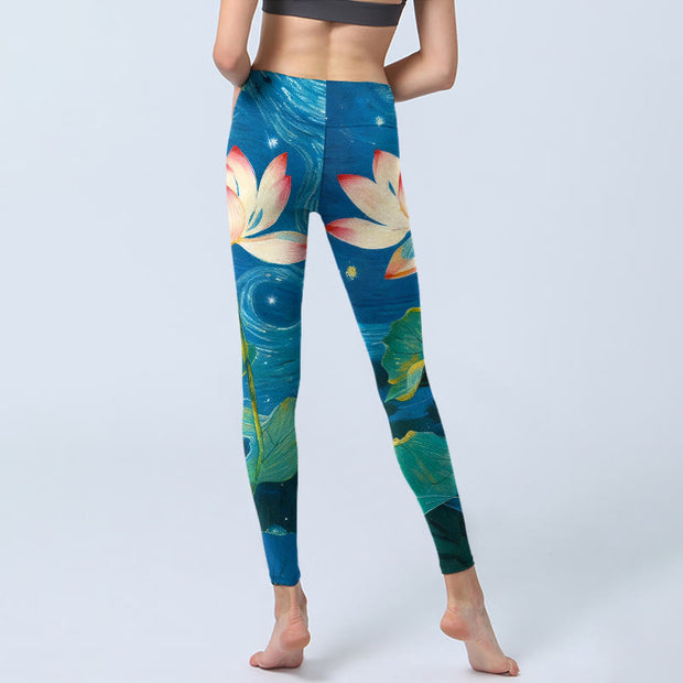 Buddha Stones Lotus Flowers Starry Sky Pattern Print Gym Leggings Women's Yoga Pants - image 6