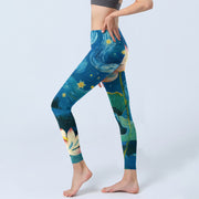Buddha Stones Lotus Flowers Starry Sky Pattern Print Gym Leggings Women's Yoga Pants - image 2