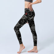 Buddha Stones Black Koi Fish Pattern Print Gym Leggings Women's Yoga Pants - image 2