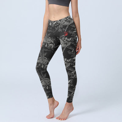 Buddha Stones Black Koi Fish Pattern Print Gym Leggings Women's Yoga Pants - Black - US18，UK/AU22，EU50 (4XL) - image 0