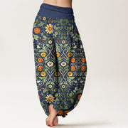 Buddha Stones Pure Cotton Colorful Flowers Vines Women's Elastic Waist Harem Pants - image 1