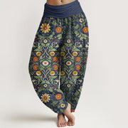 Buddha Stones Pure Cotton Colorful Flowers Vines Women's Elastic Waist Harem Pants - DarkSlateBlue - US16，UK/AU20，EU48 (3XL) - image 0