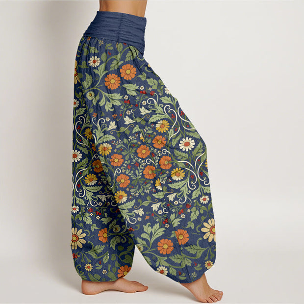 Buddha Stones Pure Cotton Colorful Flowers Vines Women's Elastic Waist Harem Pants - image 2