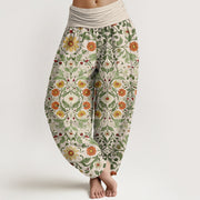 Buddha Stones Pure Cotton Colorful Flowers Vines Women's Elastic Waist Harem Pants - BlanchedAlmond - US16，UK/AU20，EU48 (3XL) - image 5