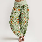 Buddha Stones Pure Cotton Colorful Flowers Vines Women's Elastic Waist Harem Pants - PaleGreen - US16，UK/AU20，EU48 (3XL) - image 8