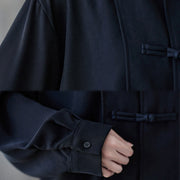 Buddha Stones Black Plain Frog-Button Lapel Women's Cotton Long Sleeve Shirt - image 11