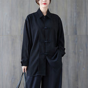 Buddha Stones Black Plain Frog-Button Lapel Women's Cotton Long Sleeve Shirt - image 3