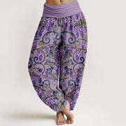 Buddha Stones Pure Cotton Retro Gorgeous Wisteria Women's Elastic Waist Harem Pants - MediumPurple - US16，UK/AU20，EU48 (3XL) - image 5