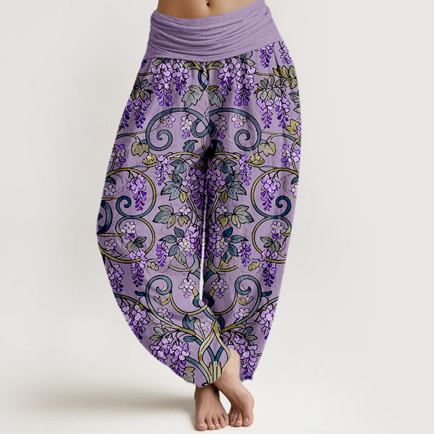 Buddha Stones Pure Cotton Retro Gorgeous Wisteria Women's Elastic Waist Harem Pants - MediumPurple - US16，UK/AU20，EU48 (3XL) - image 5
