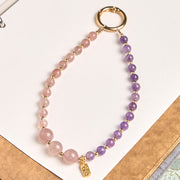 Buddha Stones Strawberry Quartz Amethyst Happiness Healing Key Chain Phone Hanging Decoration - image 1