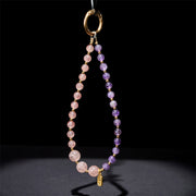 Buddha Stones Strawberry Quartz Amethyst Happiness Healing Key Chain Phone Hanging Decoration - image 3