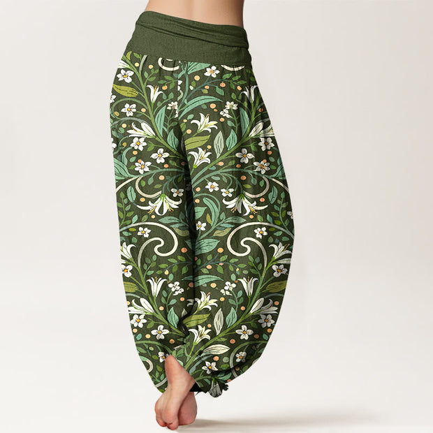 Buddha Stones Pure Cotton Elegant Lily Petal Leaf Pattern Women's Elastic Waist Harem Pants - image 6