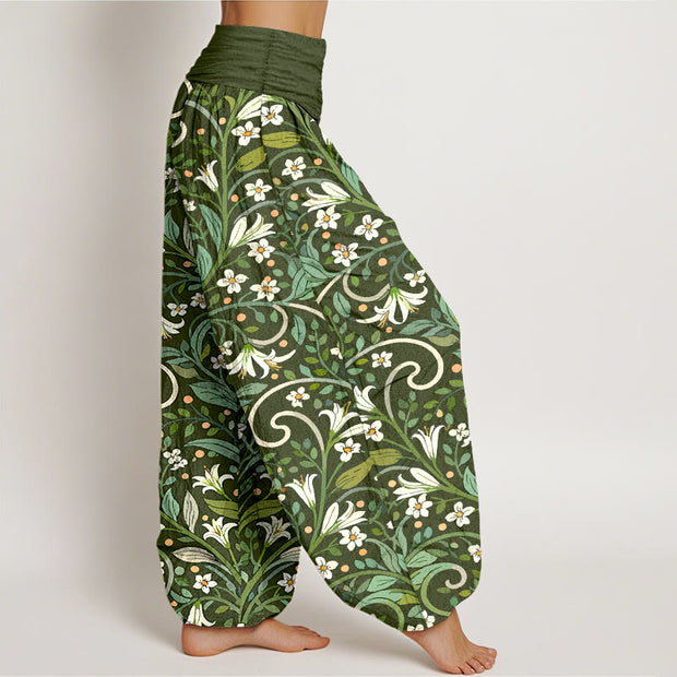 Buddha Stones Pure Cotton Elegant Lily Petal Leaf Pattern Women's Elastic Waist Harem Pants - image 7