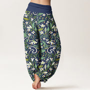 Buddha Stones Pure Cotton Elegant Lily Petal Leaf Pattern Women's Elastic Waist Harem Pants - image 9