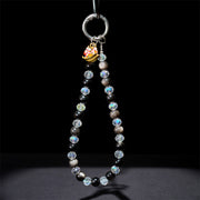 Buddha Stones Year of the Horse Silver Sheen Obsidian Protection Key Chain Phone Hanging Decoration - image 4