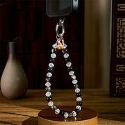 Buddha Stones Year of the Horse Silver Sheen Obsidian Protection Key Chain Phone Hanging Decoration - image 3