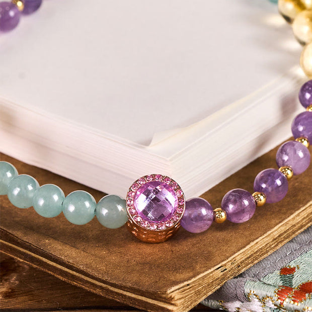 Buddha Stones Amethyst Green Aventurine Spiritual Awareness Key Chain Phone Hanging Decoration - image 1