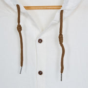 Buddha Stones Solid Color Long Sleeve Hooded Drawstring Buttons Linen Men's Shirt - image 6