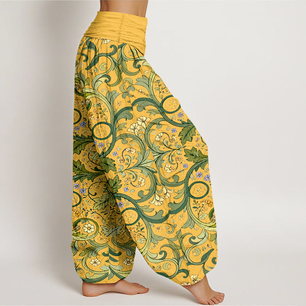 Buddha Stones Pure Cotton Layered Leaves Vines Flowers Pattern Women's Elastic Waist Harem Pants - image 2