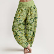 Buddha Stones Pure Cotton Layered Leaves Vines Flowers Pattern Women's Elastic Waist Harem Pants - YellowGreen - US16，UK/AU20，EU48 (3XL) - image 5