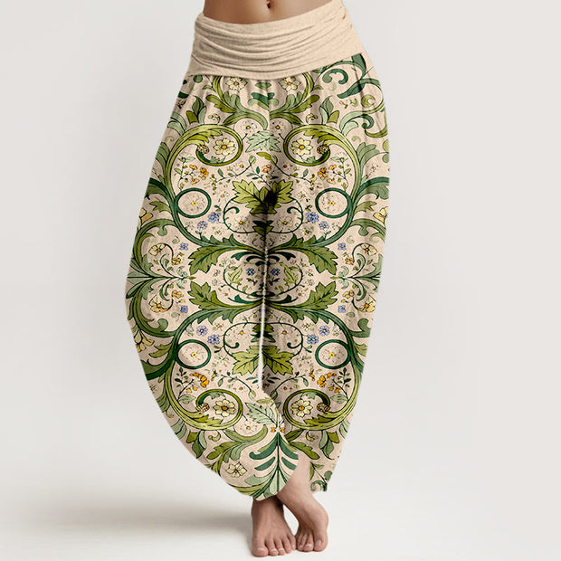 Buddha Stones Pure Cotton Layered Leaves Vines Flowers Pattern Women's Elastic Waist Harem Pants - Wheat - US16，UK/AU20，EU48 (3XL) - image 8