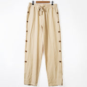 Buddha Stones Solid Color Side Buttons Men's Cotton Pants With Pockets - Bisque - US/UK/AU46，EU56 (3XL) - image 0