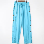Buddha Stones Solid Color Side Buttons Men's Cotton Pants With Pockets - LightSkyBlue - US/UK/AU46，EU56 (3XL) - image 9