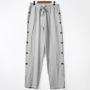 Buddha Stones Solid Color Side Buttons Men's Cotton Pants With Pockets - LightGrey - US/UK/AU46，EU56 (3XL) - image 8