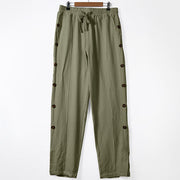 Buddha Stones Solid Color Side Buttons Men's Cotton Pants With Pockets - DarkSeaGreen - US/UK/AU46，EU56 (3XL) - image 7