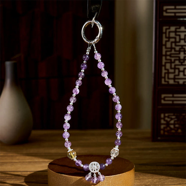 Buddha Stones Amethyst Flower Charm Spiritual Awareness Beaded Key Chain Phone Hanging Decoration - image 2