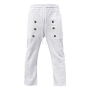 Buddha Stones Casual Plain Color Buttons Men's Cotton Pants With Pockets - White - US/UK/AU46，EU56 (3XL) - image 0