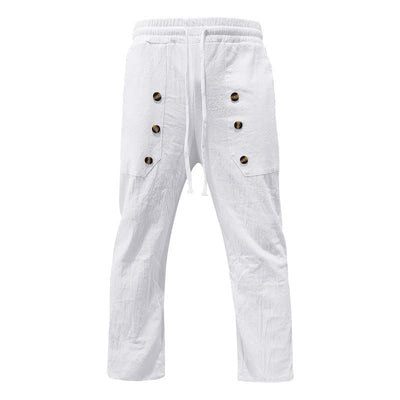Buddha Stones Casual Plain Color Buttons Men's Cotton Pants With Pockets - White - US/UK/AU46，EU56 (3XL) - image 0