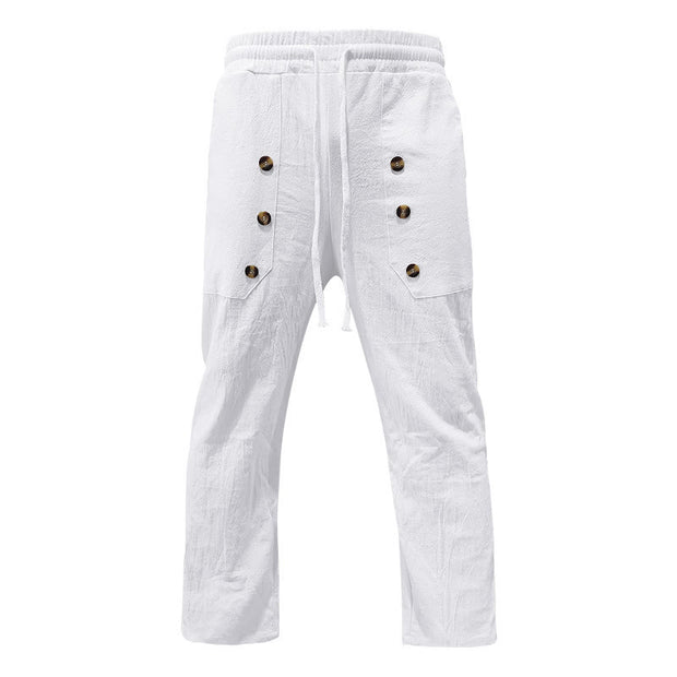 Buddha Stones Casual Plain Color Buttons Men's Cotton Pants With Pockets - White - US/UK/AU46，EU56 (3XL) - image 0