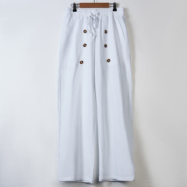 Buddha Stones Casual Plain Color Buttons Men's Cotton Pants With Pockets - image 2