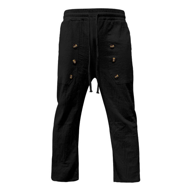 Buddha Stones Casual Plain Color Buttons Men's Cotton Pants With Pockets - Black - US/UK/AU46，EU56 (3XL) - image 5