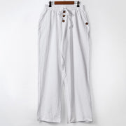 Buddha Stones Solid Color Buttons Drawstring Men's Cotton Pants With Pockets - White - US/UK/AU46，EU56 (3XL) - image 7
