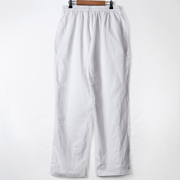 Buddha Stones Solid Color Buttons Drawstring Men's Cotton Pants With Pockets - image 10