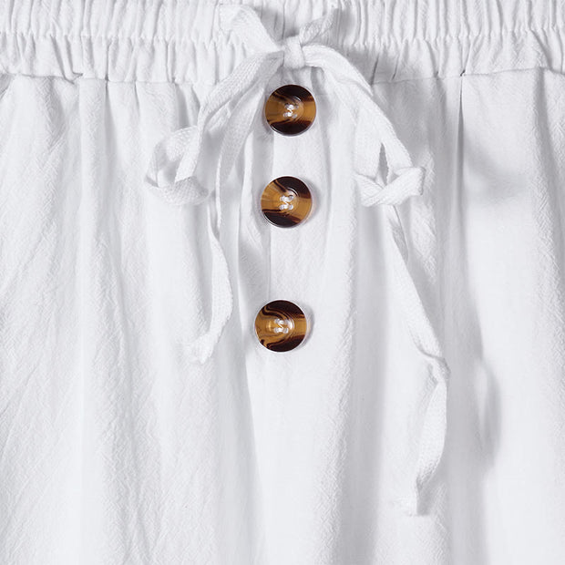 Buddha Stones Solid Color Buttons Drawstring Men's Cotton Pants With Pockets - image 9