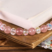 Buddha Stones Natural Strawberry Quartz Beaded Healing Key Chain Phone Hanging Decoration - image 1