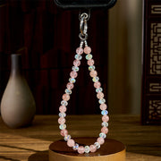 Buddha Stones Natural Strawberry Quartz Beaded Healing Key Chain Phone Hanging Decoration - image 2